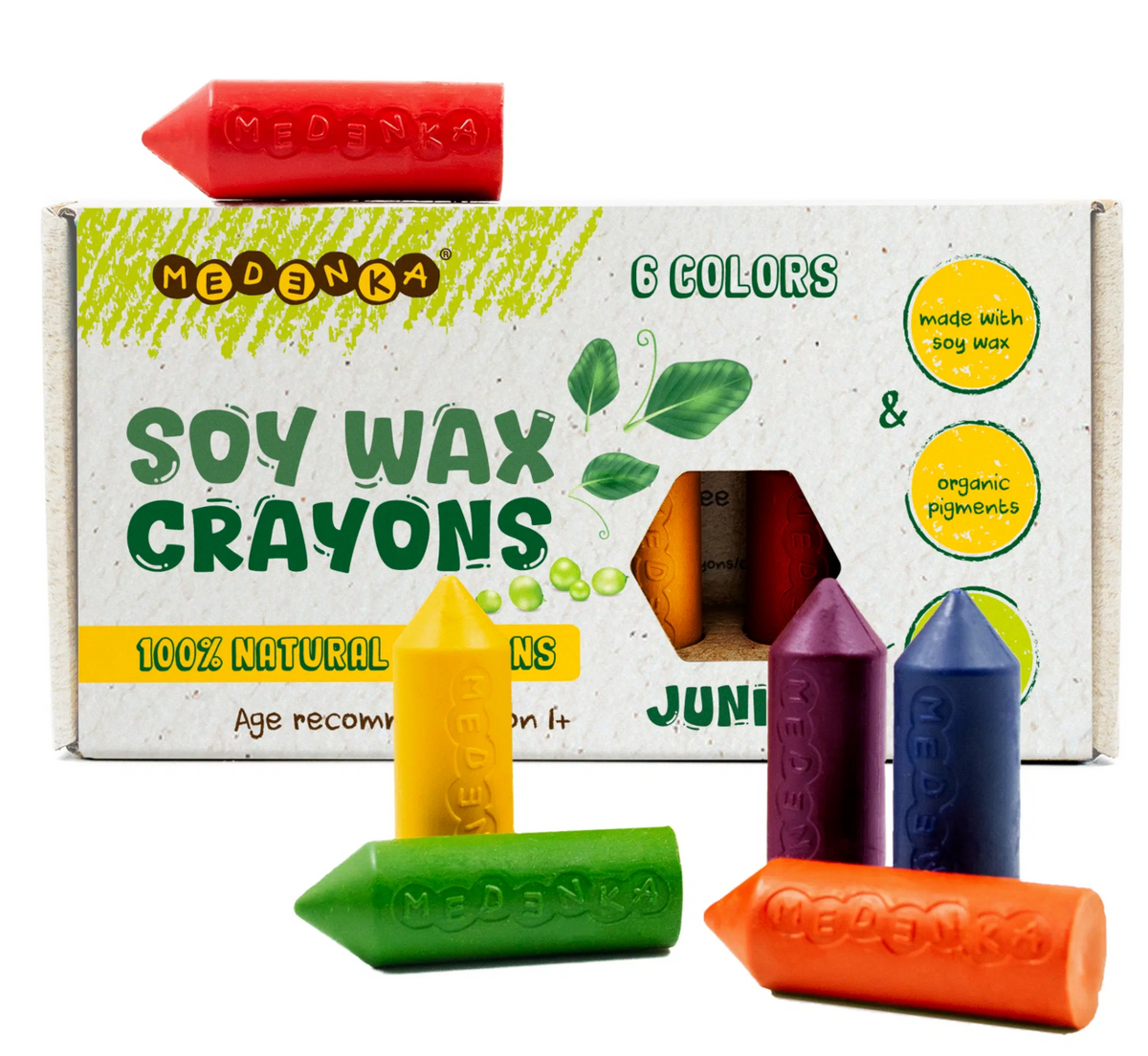 Medenka soya mumu boya kalemleri, 6 kalın vegan boya kalemi